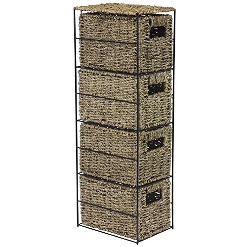 JVL - Torre de almacenaje (4 cajoneras de Junco Marino, 24 x 17 x 64,5 cm)