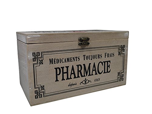 Khevga - Caja con tapa de madera y decoración con motivos de farmacia 23 x 13 x 13 cm Khevga - Caja con tapa de madera y decoración con motivos de farmacia 23 x 13 x 13 cm