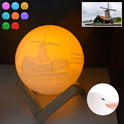 Lámpara de luna de imagen personalizada - Luna de noche impresa en 3D personalizada con soporte regulable Control táctil, Luz de noche Luces decorativas para niños de habitación Niños (20 cm)