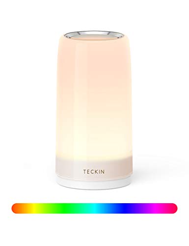 Lampara Mesilla de Noche,Luz Nocturna LED,Lámpara de Mesa,Control Tactil,Regulable,TECKIN Lámpara de Tabla de Decoración con Modo RGB y Luz Blanca Caliente,256 Luces de Color