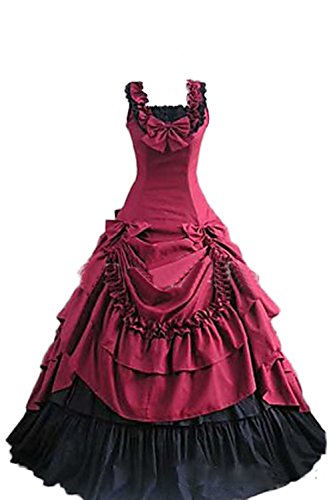 lancoszp Vestido de Baile de Princesa Lolita de Halloween Victorian Gothic Carnival Disfraz con Bullicio Rosa Roja, M