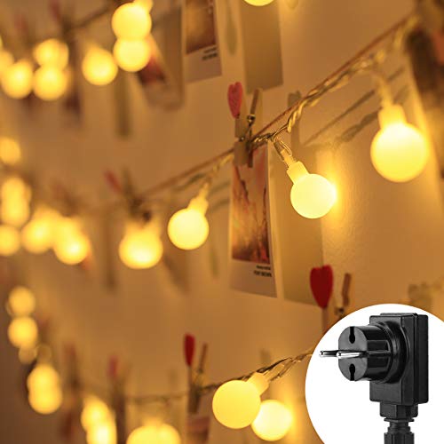 LE Cadena de Luces con Enchufe 10m 100 LED Blanco Cálido 3000K Guirnalda de Luces Impermeable 8 Modos Luz Guirnaldas Luminosas Decorativas para Exterior y Interior, Jardines, Boda, Arbol de Navidad