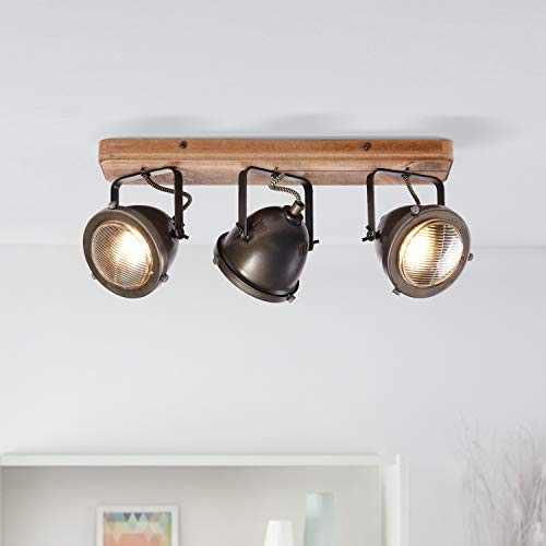 Lightbox - Lámpara de techo retro, regulable, 3 focos, lámpara de techo LED, orientable, casquillo GU10 para máx. 5 W, metal, acero marrón