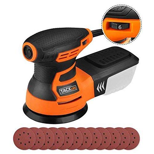 Lijadora Eléctrica, TACKLIFE Lijadora Orbital, 350W 6 Velocidad Ajustable, Lijadora con 13000RPM Motor, 12 PCS Papeles de Lija de 125mm (80, 180 Granos), con Caja de Recogida de Polvo/PRS01A Lijadora Eléctrica, TACKLIFE Lijadora Orbital, 350W 6 Velocidad Ajustable, Lijadora con 13000RPM Motor, 12 PCS Papeles de Lija de 125mm (80, 180 Granos), con Caja de Recogida de Polvo/PRS01A