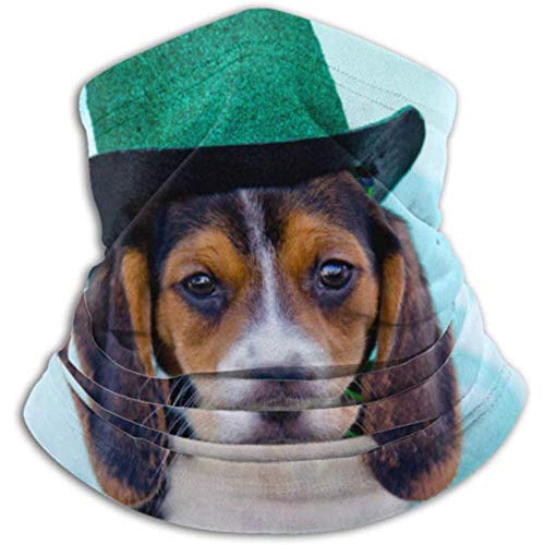 Linger In Calentador de Cuello Cachorro Beagle Tricolor con Bufanda de Purpurina Verde, Polaina de Cuello, Gorra de Cuello Media máscara Pasamontañas Sombreros