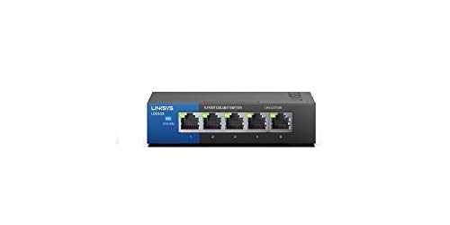 Linksys LGS105-EU - Unmanaged Switch Gigabit de Escritorio para Empresas (5 Puertos, Plug and Play, Ahorro de energía, optimización del tráfico), Azul y Negro