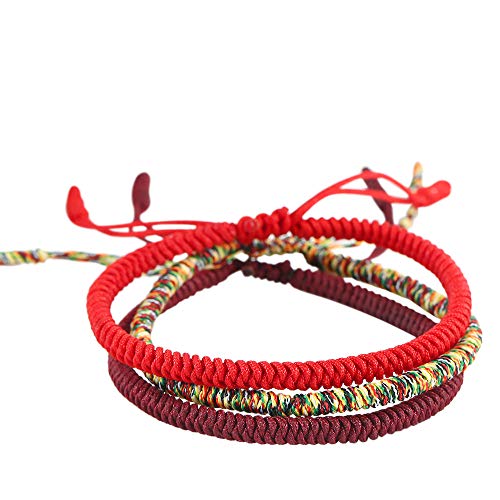 Lucky Buddhist ® Pulsera Budista tibetana de la Suerte, Anudada a Mano (Conjunto de 3)