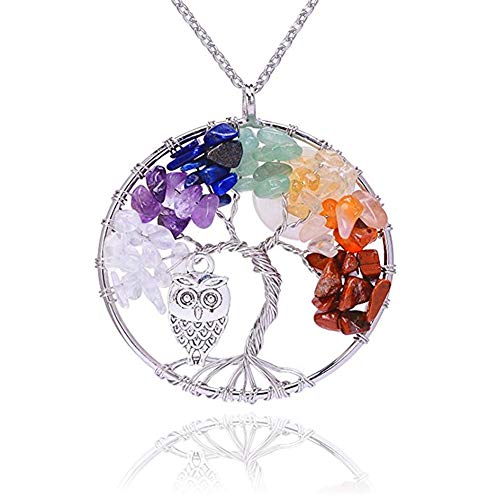 Lv.unique Collar Mujer árbol de la Vida Colgante Collar de Cobre Chakra Piedra Preciosa Collar de Amatista Colgante Collar de Cadena Larga Ajustable y para niñas (White + Owl) Lv.unique Collar Mujer árbol de la Vida Colgante Collar de Cobre Chakra Piedra Preciosa Collar de Amatista Colgante Collar de Cadena Larga Ajustable y para niñas (White + Owl)