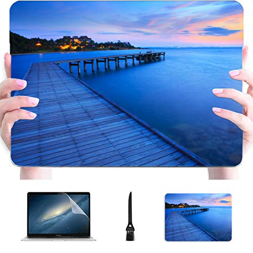 Macbook Pro13 Inch Case Decoración de Playa para Puente de Madera Puesta de Sol panorámica Vista al mar Paisaje Plastic Hard Shell Compatible Mac Cover Macbook Air 13 Accesorios de protección para M