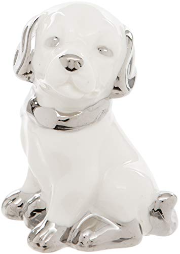 Maturi - Figura Decorativa de Perro de cerámica Blanca con Collar de Plata
