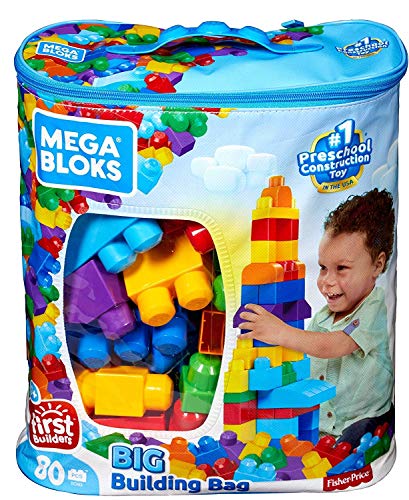 Mega-8327 Bolsa clásica con 80 bloques de construcción, juguete para bebé + 1 año, Multicolor (Mattel DCH63)
