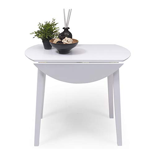 Mesa de Comedor o Cocina Redonda Extensible Dallas de 90 cm de diámetro (17,5/55 / 17,5 cm) Madera lacada Color Blanco