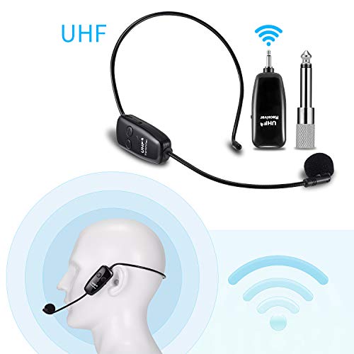 Micrófono inalámbrico con auriculares 2 en 1, EXJOY del micrófono inalámbrico UHF de 60 m con transmisión estable, para amplificador de voz, para conferencia/escenario/enseñanza/guía/turismo
