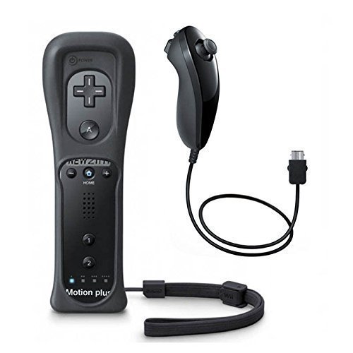 mini kitty 2 en 1 Motion Plus Mando y Nunchunk para Nintendo Wii/Wii u + Funda de Silicona - Negro