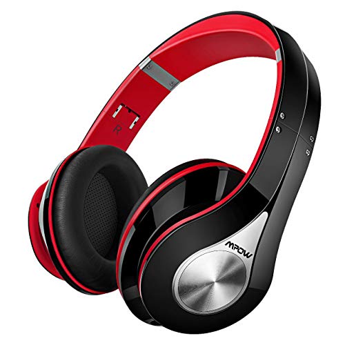 Mpow 059 Auriculares Diadema Bluetooth con Micrófono CVC 6.0, 25 hrs de Reproducir, Sonido Estéreo, Auriculares Diadema Inlámbricoa para TV, Cascos Bluetooth Diadema Plegable para Skype/PC/Móvil, Rojo