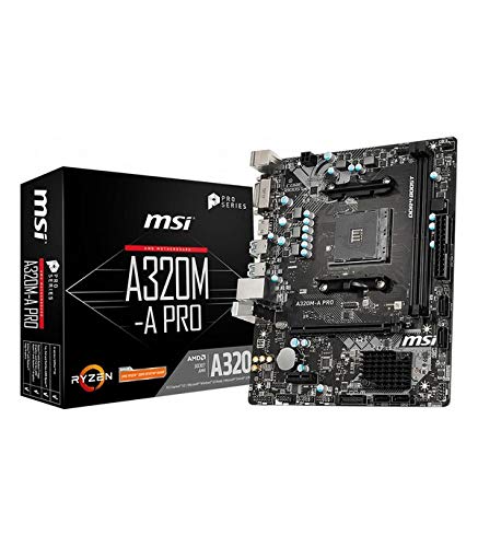 MSI A320M-A Pro - Placa Base AM4 Micro ATX AMD A320 A320M-A Pro, AMD, ubicación AM4, AMD Athlon, AMD Ryzen, DDR4-SDRAM, DIMM, 1866, 2133, 2400, 2667 y 2933, 3200 MHz