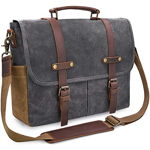 NEWHEY Bolso Bandolera Hombre Mensajero Bolsa Resistentes Maletin Portatil 15.6 Ordenador Lona Trabajo Vintage Gris