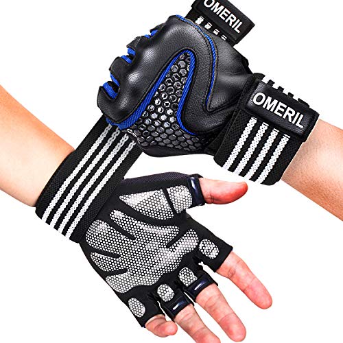 OMERIL Guantes Gimnasio para Hombre y Mujer, Gym Guantes Transpirable con Protección Completa de Muñeca y Palma, Antideslizante Guantes Crossfit para Levantamiento de Pesas, Musculación, Fitness - M