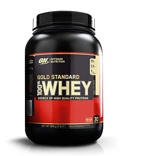 Optimum Nutrition ON Gold Standard 100% Whey Proteína en Polvo Suplementos Deportivos con Glutamina y Aminoacidos Micronizados Incluyendo BCAA, Helado de Vainilla, 30 Porciones, 900 gr