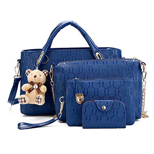 Pahajim Bolsos de Mensajero de las Mujeres de Moda Conjunto de Bolsos de Cuero de la PU cuero 4pcs Bolso de Hombro Bolso de Mano(Azul) Pahajim Bolsos de Mensajero de las Mujeres de Moda Conjunto de Bolsos de Cuero de la PU cuero 4pcs Bolso de Hombro Bolso de Mano(Azul)