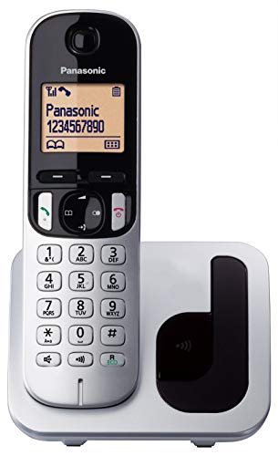 Panasonic KX-TGC210 - Teléfono fijo inalámbrico (LCD, identificador de llamadas, agenda de 50 números, tecla de navegación, modo ECO, reducción de ruido), Plata, TGC21 Solo