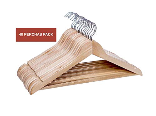 Perchas de Madera - Perchas de madera para traje (40 unidades), color arce