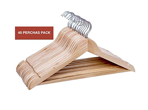 Perchas de Madera - Perchas de madera para traje (40 unidades), color arce Perchas de Madera - Perchas de madera para traje (40 unidades), color arce
