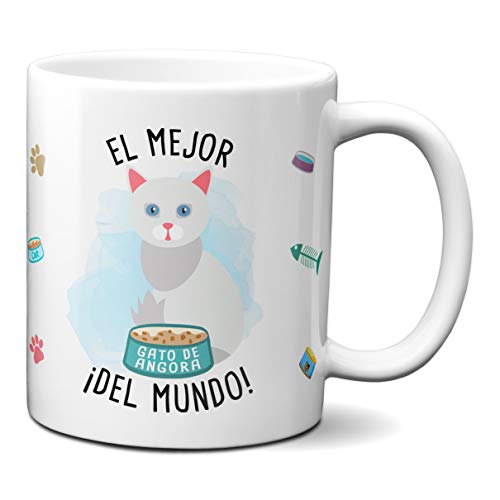 Planetacase Taza Gato el Mejor Gato de Angora del Mundo - Regalo diseño Original Tazas Gatitos te café Desayuno Ceramica 330 mL