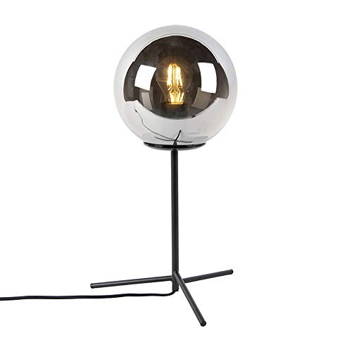QAZQA Art Déco Lámpara de mesa art deco negra con vidrio ahumado 45.5 cm - Pallon/Acero Esfera Adecuado para LED Max. 1 x 40 Watt