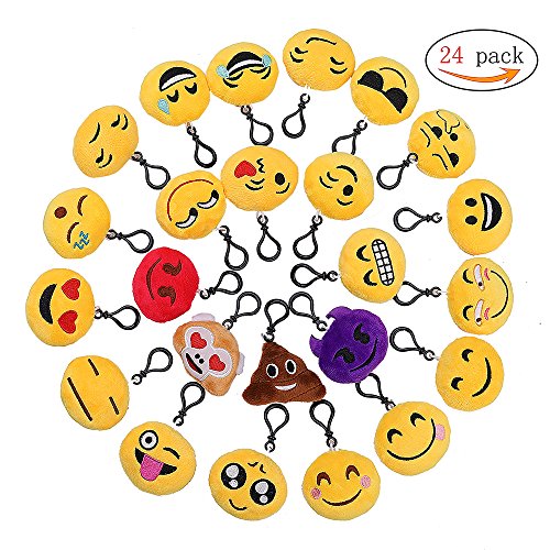 QH-Shop Emoji Llavero,Emoción Llavero 6cm Mini Regalo de Relleno de Juguete para Coche Mochila Fiesta Favores Decoración Niños Juguete 24 packs