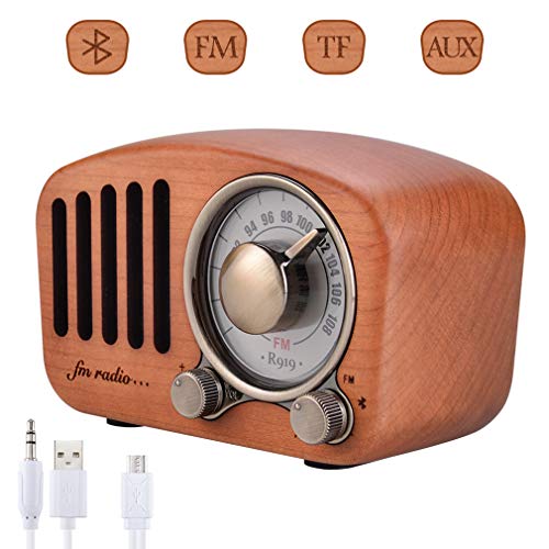 Qoosea Radio Portátil Altavoces Bluetooth Hecho a Mano Retro Estéreo de Madera Bluetooth 4.2 Mini Altavoz con Subwoofer Súper Bajo con Radio FM Conector de Entrada de Audio de 3,5 mm