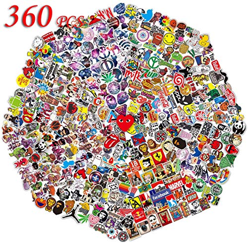 QWDDECO Sticker Pack (360 PCS) Vinilo Pegatinas para portátiles, botellas de agua, equipaje, monopatín, PS4, Xbox one, Iphone, los mejores regalos para adultos, adolescentes, niños y niñas.Calcomanías