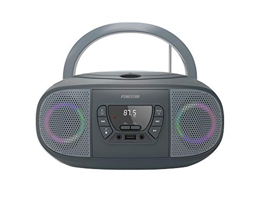 Radio CD FONESTAR Boom-GO-G Gris 4W RMS Bluetooth FM USB/MP3 AUX IN Salida Auriculares Efectos Luminosos