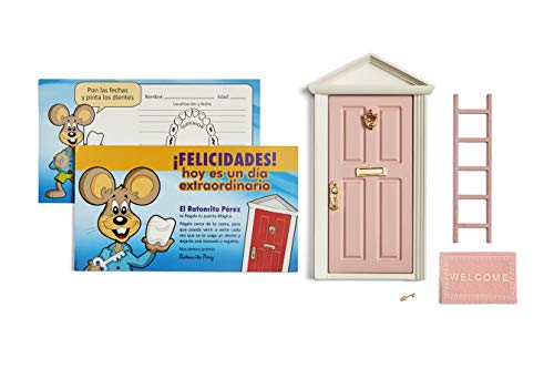 Ratoncito Pérez Puerta Mágica Rosa, Escalera, Felpudo, Llave, Postal de Felicitación, dibujo para anotar y pintar las fechas de los dientes caídos Ratoncito Pérez Puerta Mágica Rosa, Escalera, Felpudo, Llave, Postal de Felicitación, dibujo para anotar y pintar las fechas de los dientes caídos