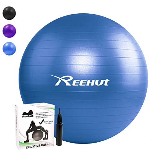 REEHUT Pelota de Ejercicio Anti-Burst para Yoga, Equilibrio, Fitness, Entrenamiento, incluidos Bomba y Manual de Usuario - Azul 55cm