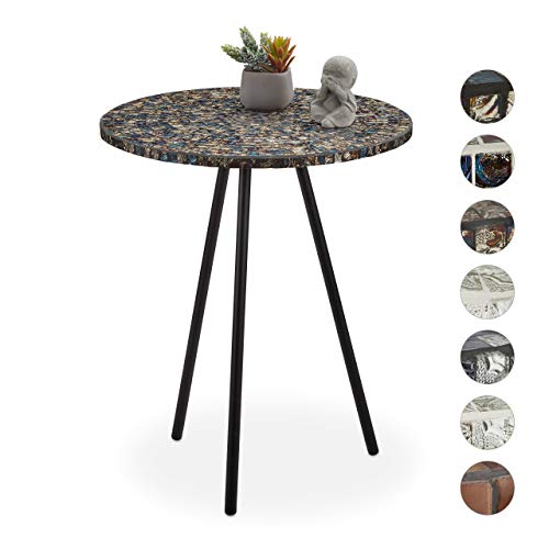 Relaxdays Mesa Auxiliar Mosaico, Hecha a Mano, Hierro-DM-Cristal, Negro-Dorado, 50 x 41 cm Relaxdays Mesa Auxiliar Mosaico, Hecha a Mano, Hierro-DM-Cristal, Negro-Dorado, 50 x 41 cm