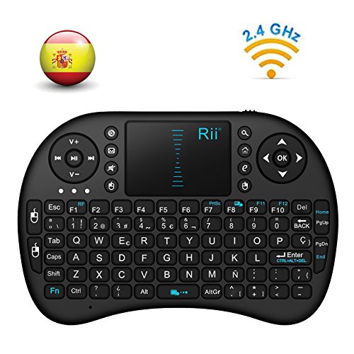 Rii Mini i8 - Teclado ergonómico con touchpad (RF 2.4 GHz, USB), color negro Rii Mini i8 - Teclado ergonómico con touchpad (RF 2.4 GHz, USB), color negro