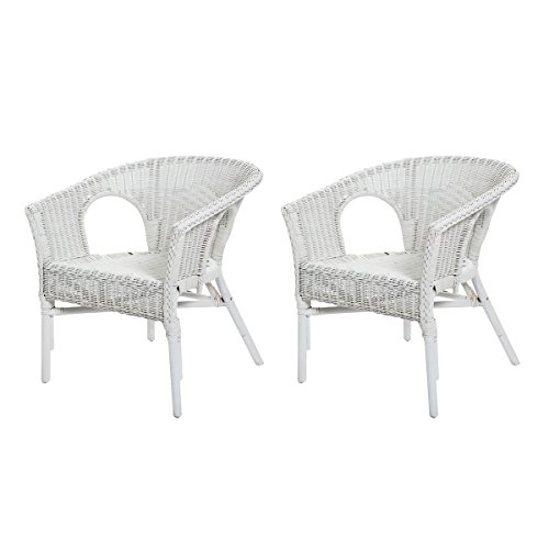 Rotin Design REBAJAS : -49% Lote de 2 sillones de mimbre Chris blanco moderno y barato