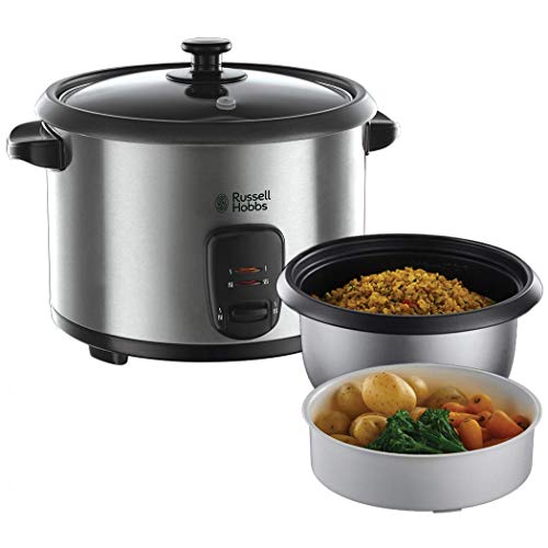 Russell Hobbs Cook@Home 19750-56 - Vaporera y Arrocera, Inox, Capacidad de 1.8 L, Tapa de Vidrio, 700 W