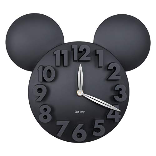 Sanch Ancha Mickey Mouse - Reloj de pared con pilas, para decoración del hogar, para habitación de niños, 3D, 3D, 3D, 31,75 cm, color negro