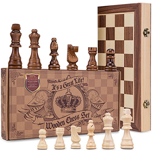 Set De Ajedrez De Madera: Set De Juego De Mesa De Ajedrez Estándar Universal – Piezas De Juego Hechas A Mano, Peones – Con Tablero De 15 Pulgadas Y Cierre Magnético – Set De Ajedrez Para Principiantes