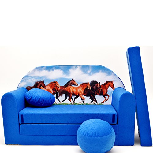 Sofá infantil, sofá infantil, sofá, sofá, cama infantil, acogedor, varios colores y diseños azul C29 blau Pferde Talla:59/98/48cm Sofá infantil, sofá infantil, sofá, sofá, cama infantil, acogedor, varios colores y diseños azul C29 blau Pferde Talla:59/98/48cm