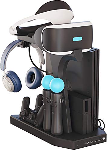 Soporte Vertical para PlayStation - Fisound PSVR Stand, Ventilador de Refrigeración, Estación de carga cargador de controlador DualShock y Move Motion, 4x USB Hub, Mando Charger para PS4, Slim y Pro Soporte Vertical para PlayStation - Fisound PSVR Stand, Ventilador de Refrigeración, Estación de carga cargador de controlador DualShock y Move Motion, 4x USB Hub, Mando Charger para PS4, Slim y Pro