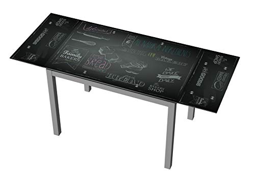 Suárez Bakery Mesa Cocina Cristal y Acero Color Negro Extensible Comedor, Estructura Pintado en epoxi Gris, 70x75x110-170 cm Suárez Bakery Mesa Cocina Cristal y Acero Color Negro Extensible Comedor, Estructura Pintado en epoxi Gris, 70x75x110-170 cm