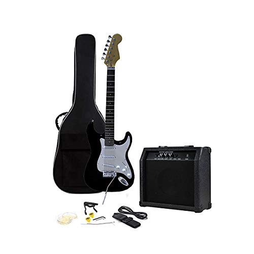 Tamaño RockJam eléctrica llena Superkit guitarra con amplificador de guitarra, secuencias de la guitarra, afinador de guitarra, guitarra Correa, guitarra y caja de cable - Negro