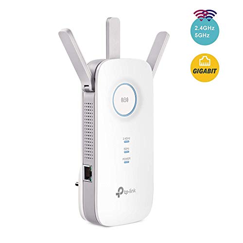 TP-Link RE450 AC1750 - Extensor de cobertura WiFi, doble banda 450 Mbps en 2.4 GHz, 1300 Mbps en 5GHz, 3 antenas externas, Blanco