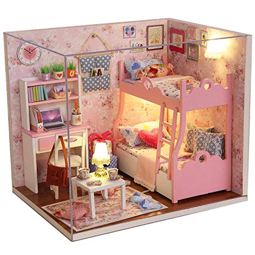 Txyk Cabañas de Madera de Bricolaje Casa de muñecas en Miniatura con Muebles Hechos a Mano Dormitorio de Princesa con LED para niños y Adolescentes 15.1 x 11.6 x 13.1cm