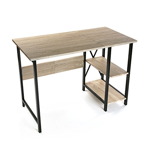 Versa 20880021 Mesa de Escritorio Plegable para Ordenador Despacho con Estantería, Madera y Metal, Marrón y Negro, 75 x 55 x 108,5 cm