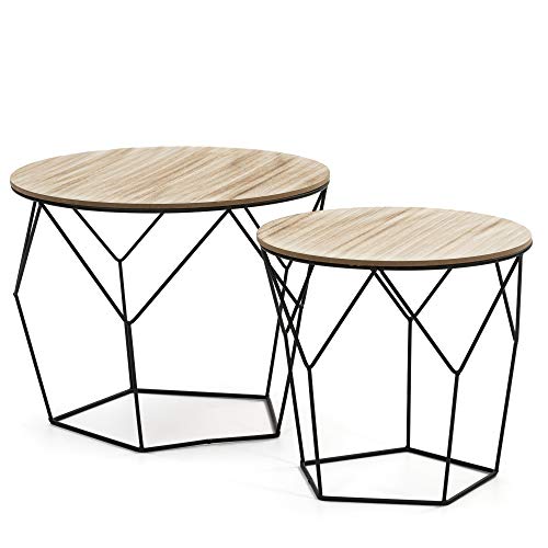 VS Venta-stock Juego 2 mesas de Centro café Tokio con Tapa de Madera Natural y Estructura de Metal en Negro VS Venta-stock Juego 2 mesas de Centro café Tokio con Tapa de Madera Natural y Estructura de Metal en Negro