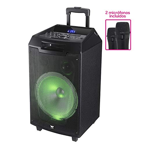 Woxter Rock'n'Roller XL - Altavoz trolley con función karaoke, 100W, Display, BLUETOOTH, Lector SD/USB, AUX, Prioridad Mic, Mando a Distancia, Batería de alta capacidad, X2 micrófonos inalámbricos